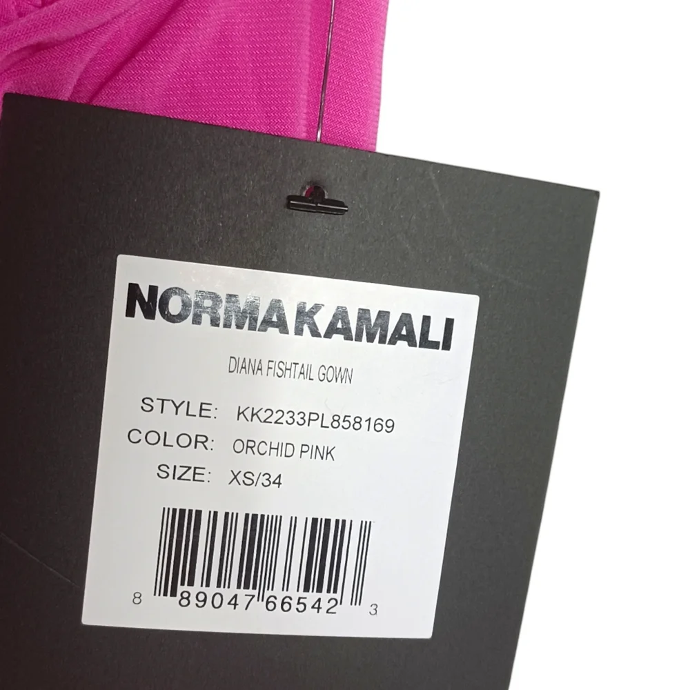 NORMA KAMALI Orchid Pink One Shoulder Ruching Diana Fishtail Gown X-Small NWT - Picture 9 of 13